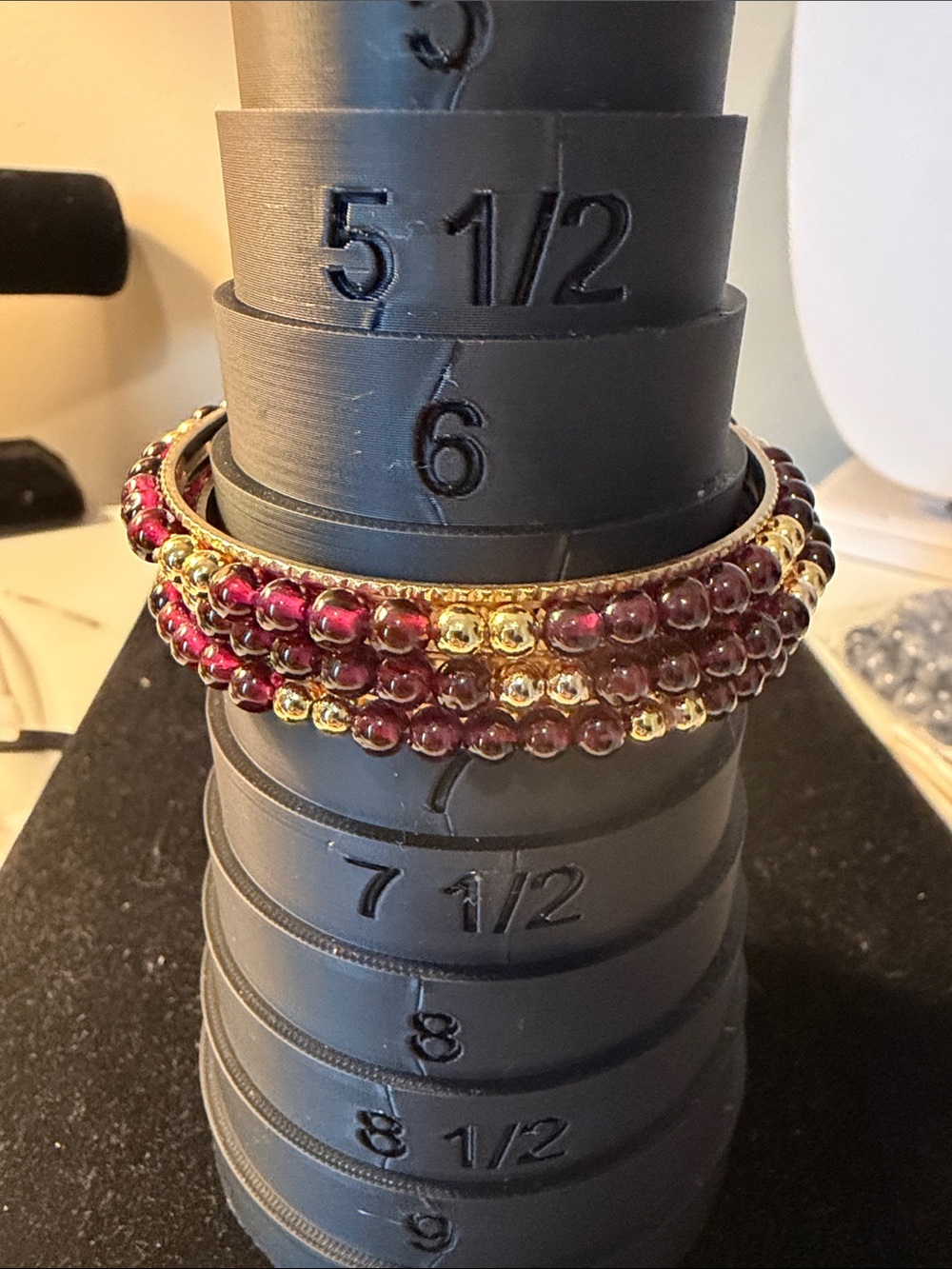 Gold and Burgundy Beaded Multi-Row Bracelet